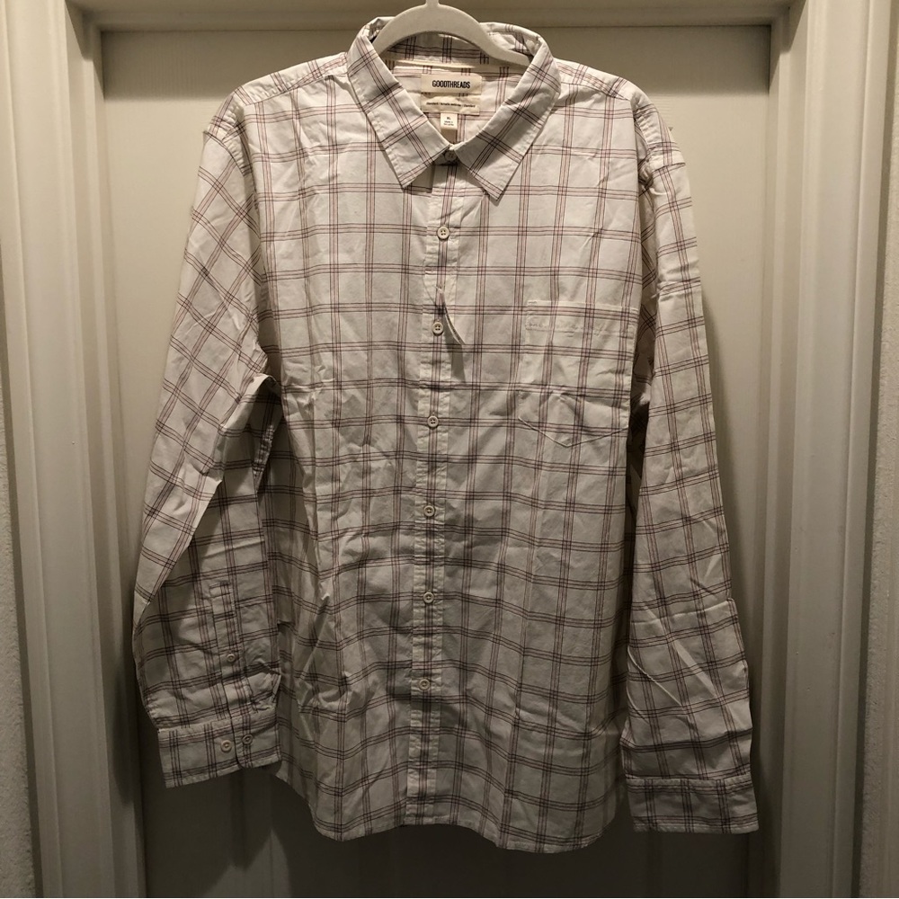 Goodthreads Men’s Long Sleeve Plaid Shirt Men’s Size XL Ivory
